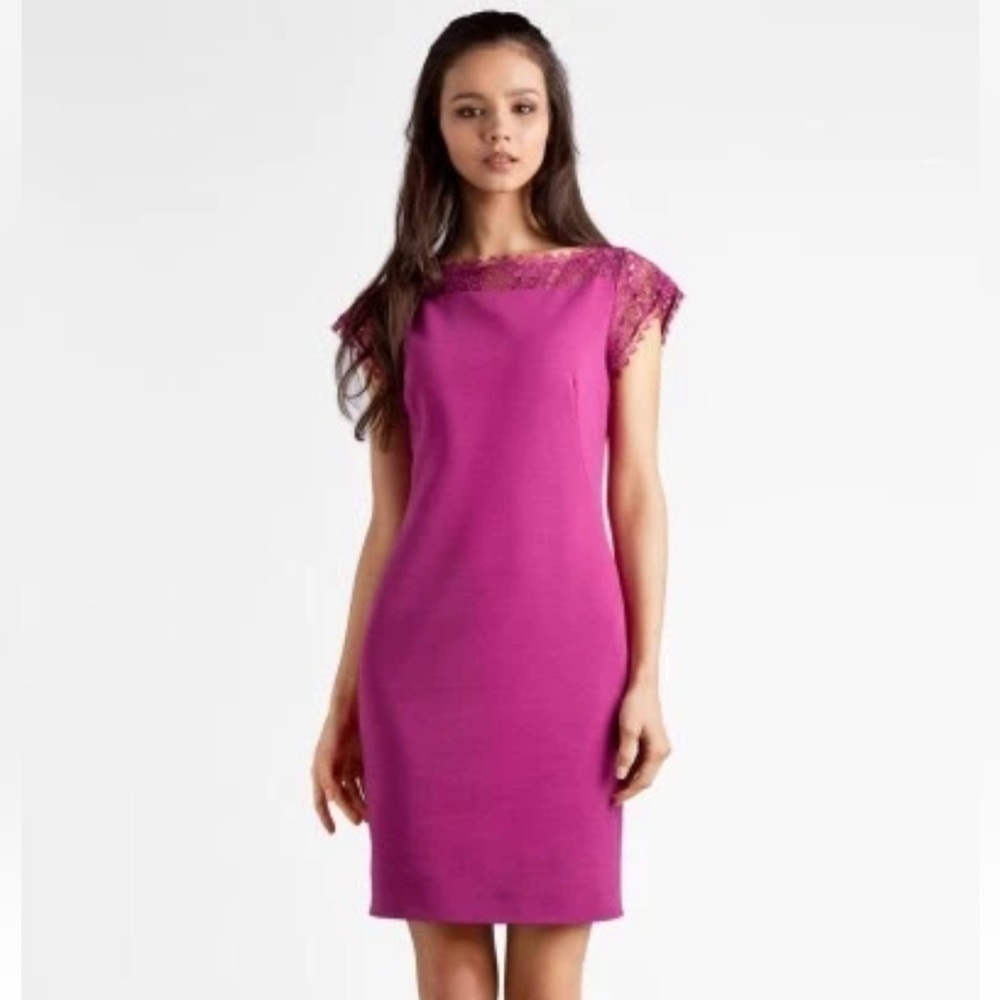 NWOT Emilio Pucci Fuchsia Lace-Trim Midi Sheath Dress W/Stretch Bodycon Gorgeous